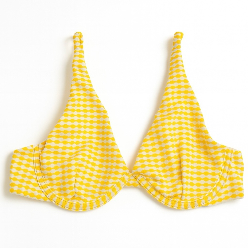 Cabana Del Sol Yellow Underwire Bikini Top Small Retro Polka Dot Print Swimwear